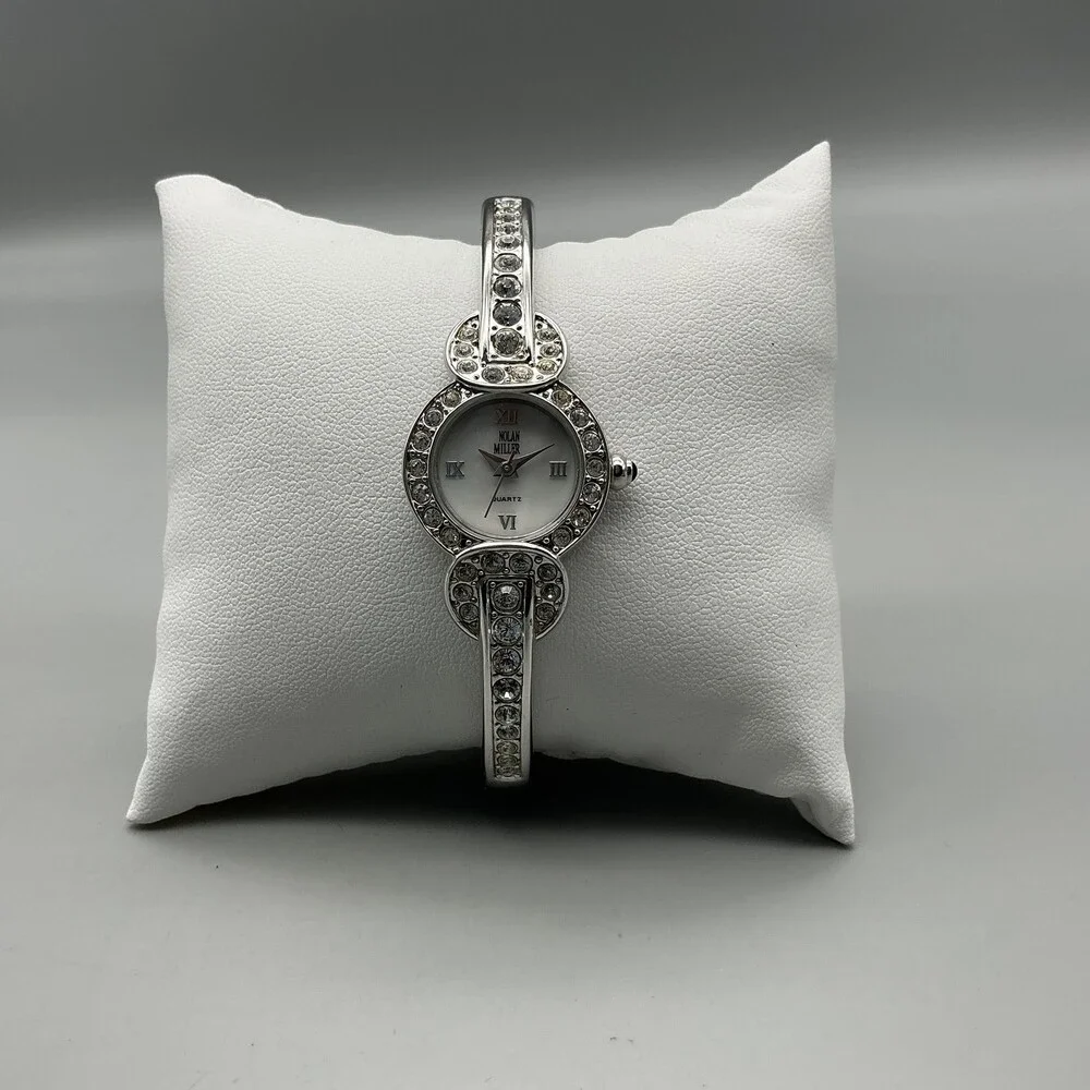 Nolan Miller Womens Watch 21mm Silver Tone MOP Dial Bangle Crystals 7